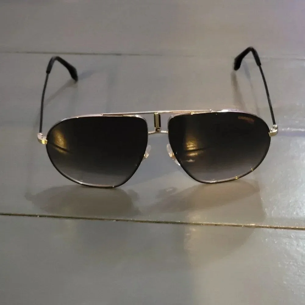 Carrera Bound Gold-Tone Metal with Black Acetate Arm Tips Sunglasses For…